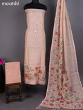 Tissue linen dress material peach shade with french knot & kantha stich work and bottom & dupatta