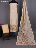 Tissue linen dress material cream with french knot & kantha stich work and bottom & dupatta