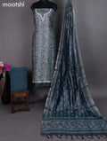Chanderi dress material indigo blue with allover prints & kantha stitch work and bottom & dupatta