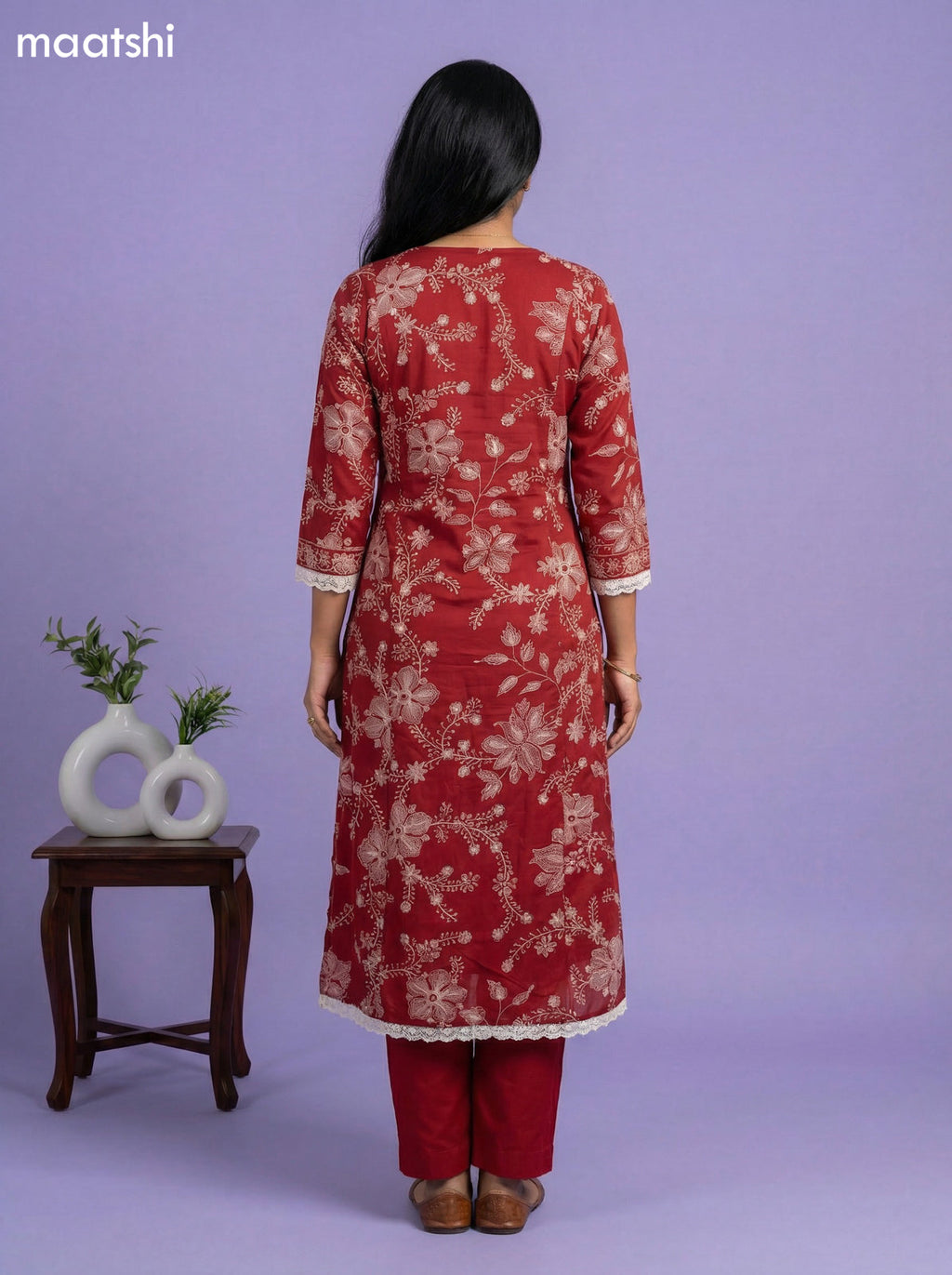 Maroon Cotton Floral Printed Anarkali Suit