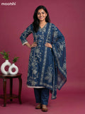 Peacock Blue Cotton Floral Printed Anarkali Suit