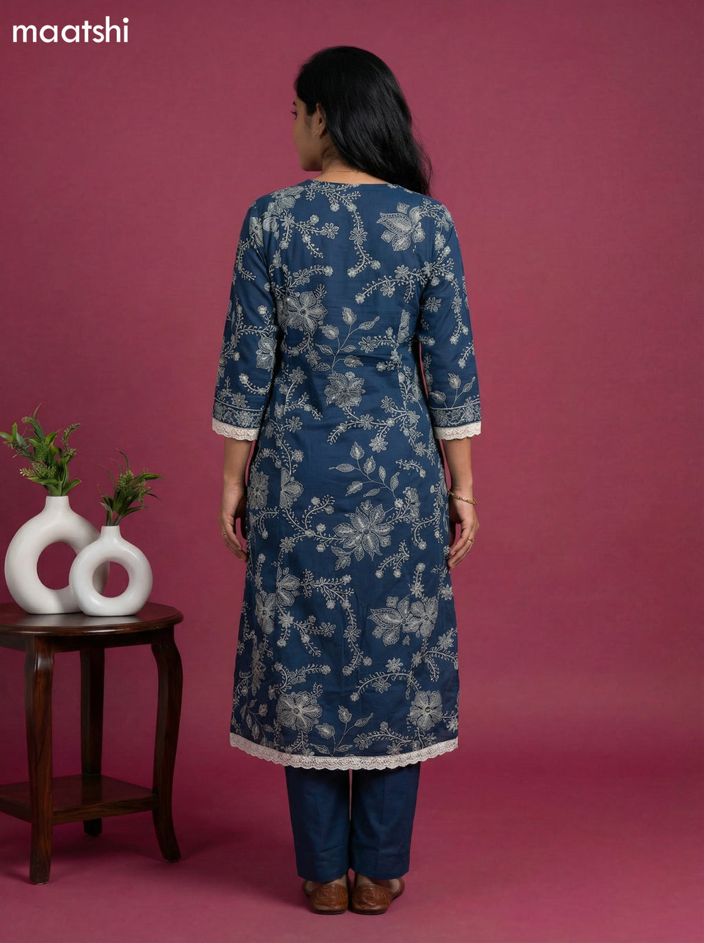 Peacock Blue Cotton Floral Printed Anarkali Suit