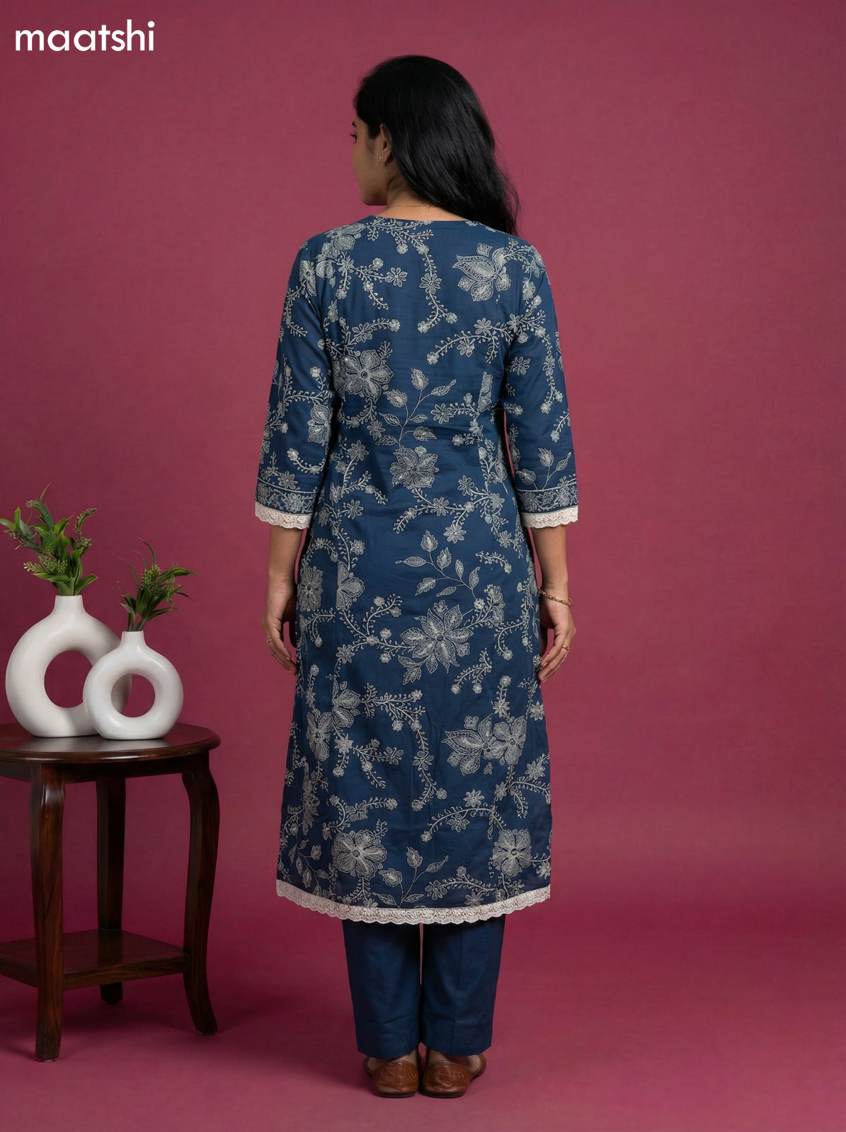 Peacock Blue Cotton Floral Printed Anarkali Suit