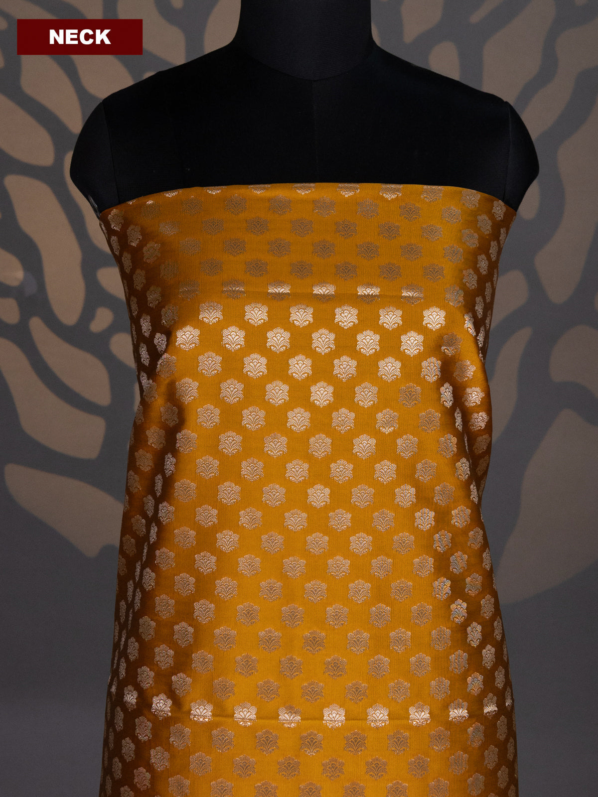 Mustard Yellow and Navy Blue Banarasi Silk Dress Material With Allover Zari Buttas