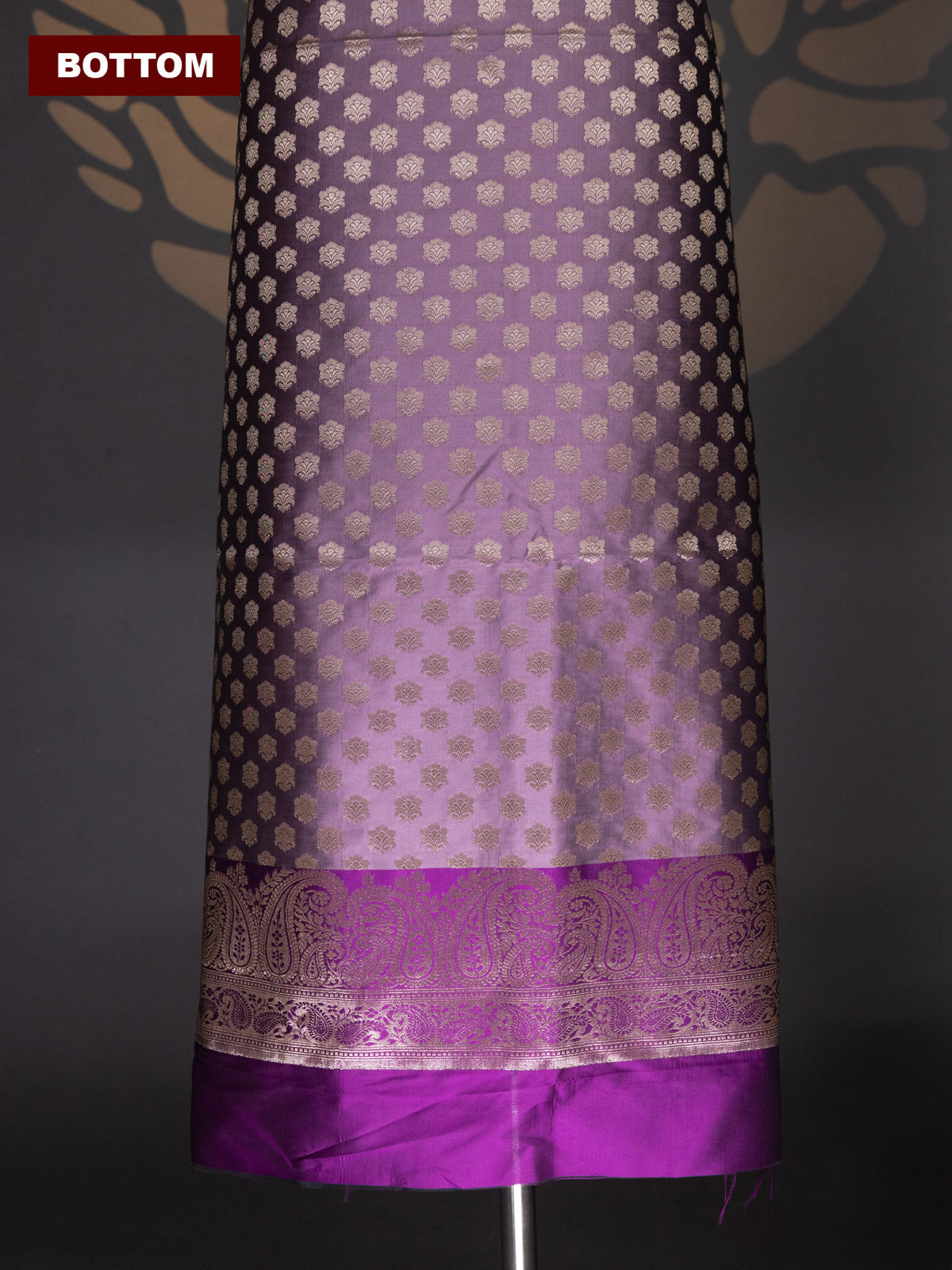 Pastel Purple and Purple Banarasi Silk Dress Material With Allover Zari Buttas