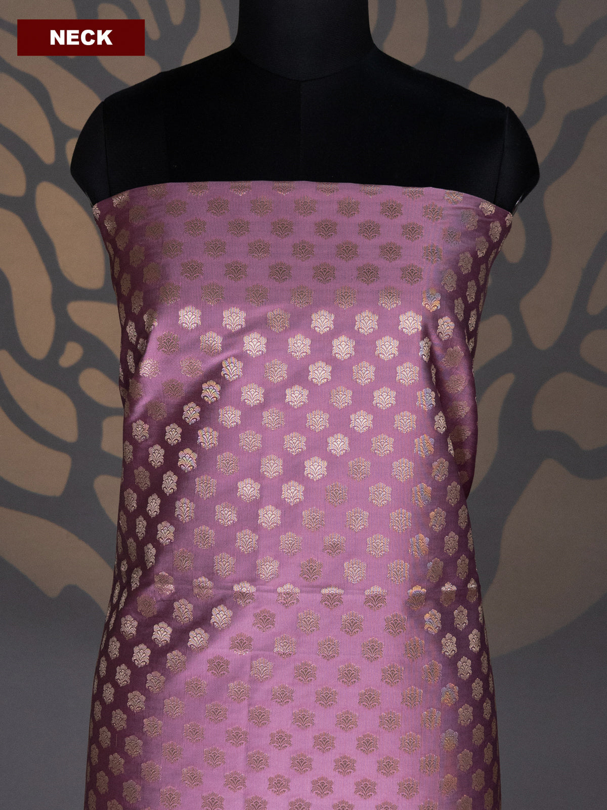 Pastel Pink and Green Banarasi Silk Dress Material With Allover Zari Buttas