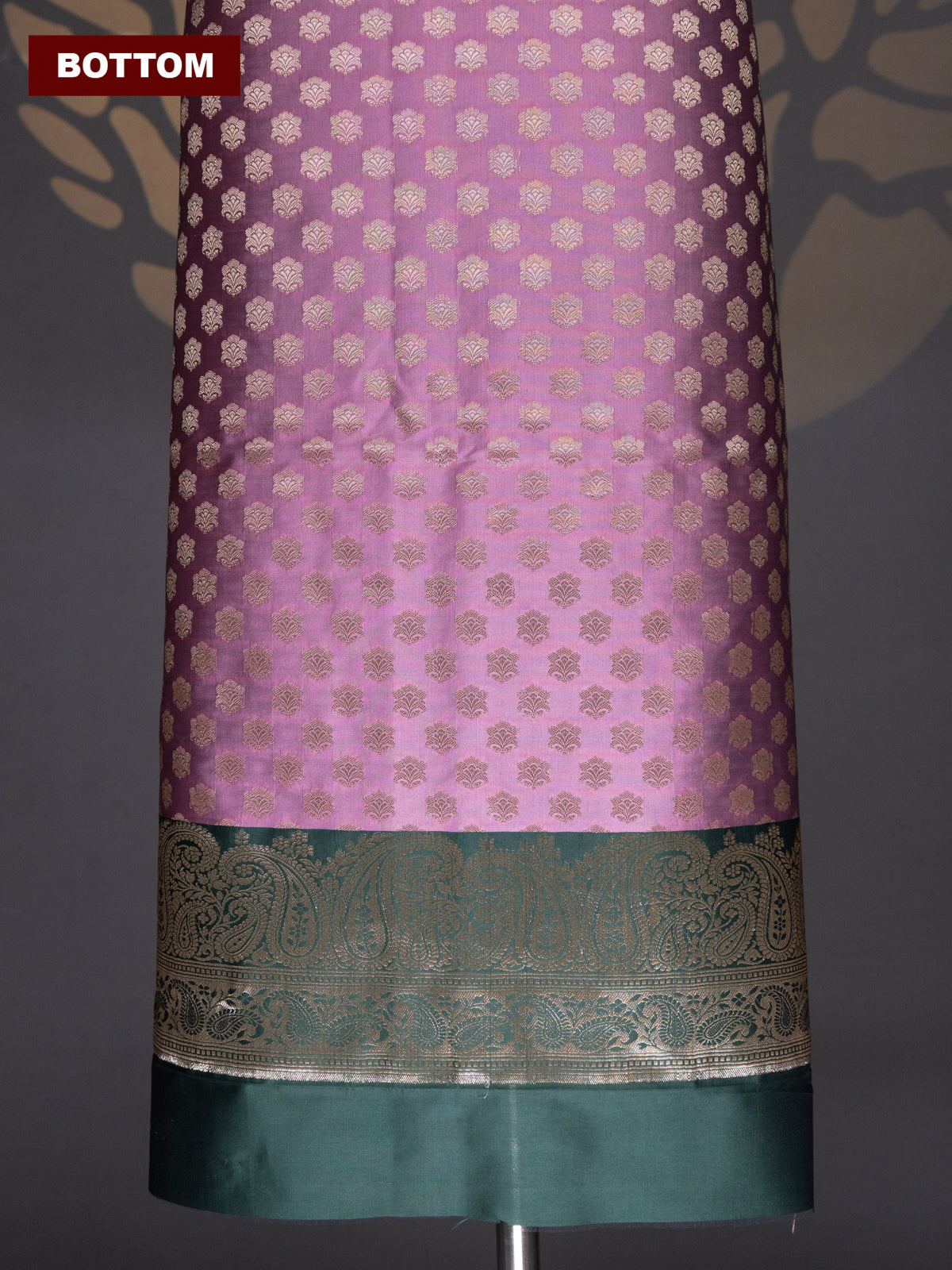 Pastel Pink and Green Banarasi Silk Dress Material With Allover Zari Buttas