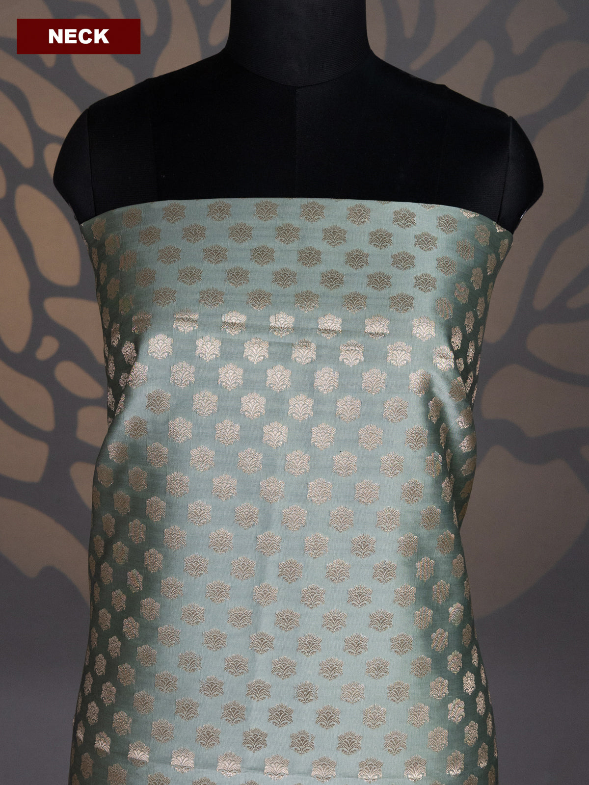 Elaichi Green and Maroon Banarasi Silk Dress Material With Allover Zari Buttas