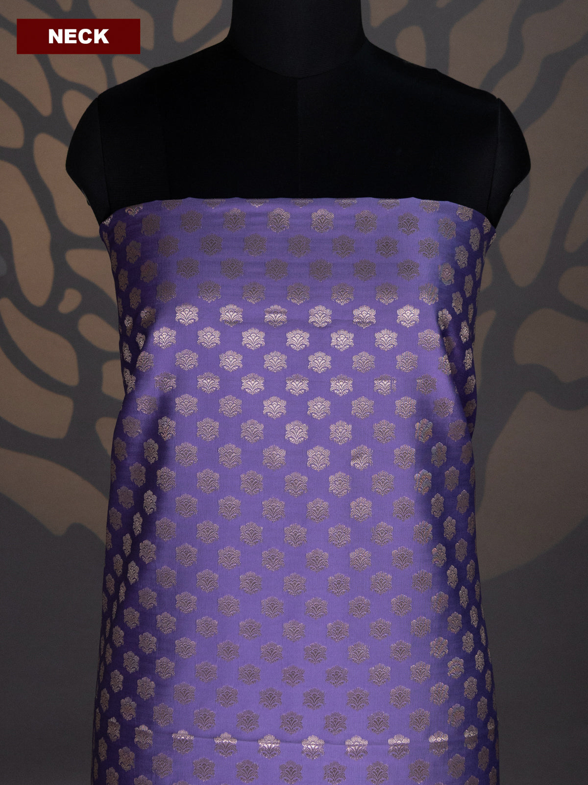 Lavender and Black Banarasi Silk Dress Material With Allover Zari Buttas