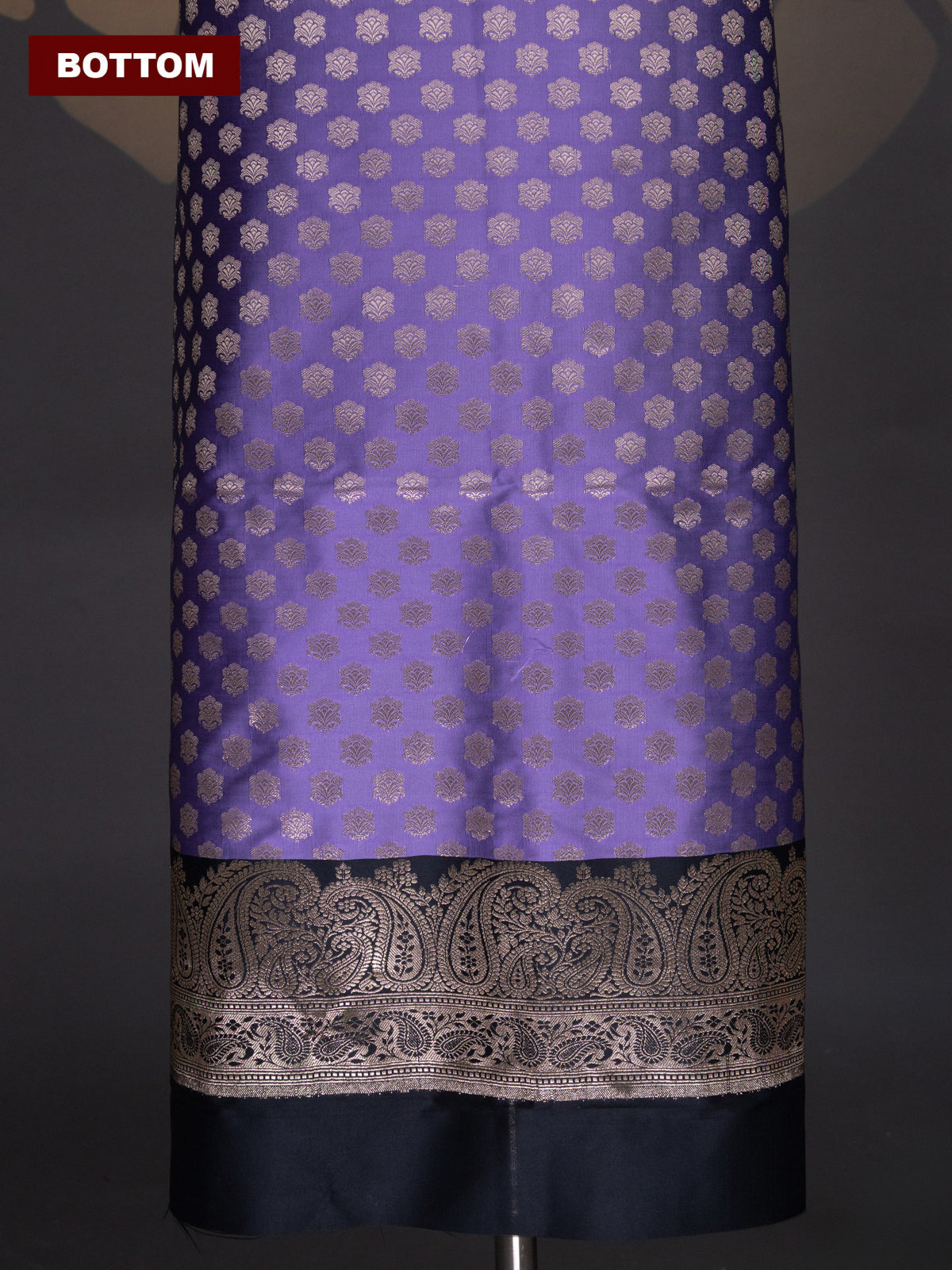 Lavender and Black Banarasi Silk Dress Material With Allover Zari Buttas