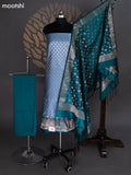 Pastel Blue and Teal Green Banarasi Silk Dress Material With Allover Zari Buttas