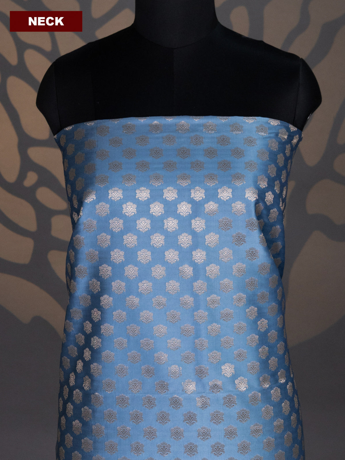 Pastel Blue and Teal Green Banarasi Silk Dress Material With Allover Zari Buttas