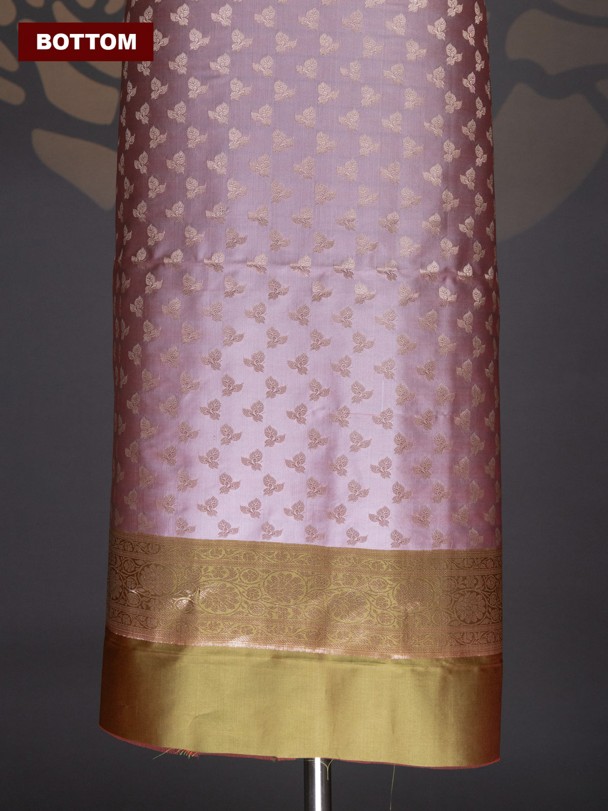 Dual Shade Of Grey and Dual Shade Of Pink Banarasi Silk Dress Material With Allover Zari Buttas