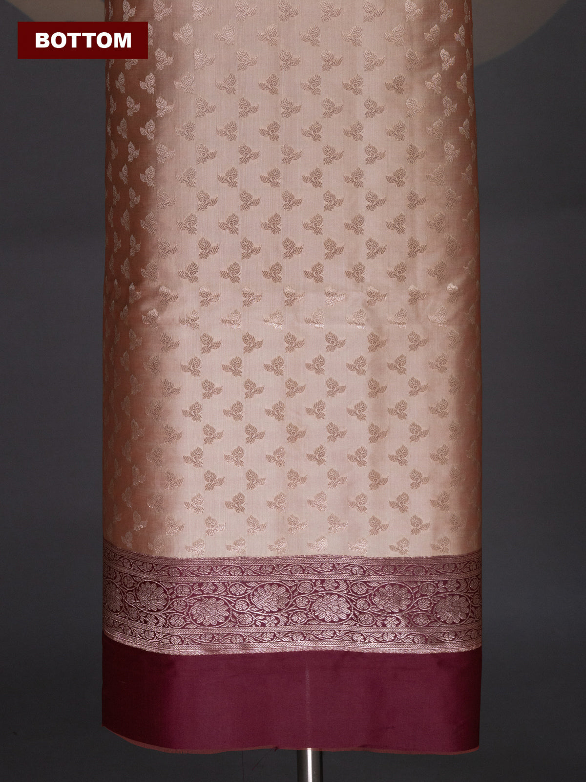 Dual Shade Of Sandal and Maroon Banarasi Silk Dress Material With Allover Zari Buttas