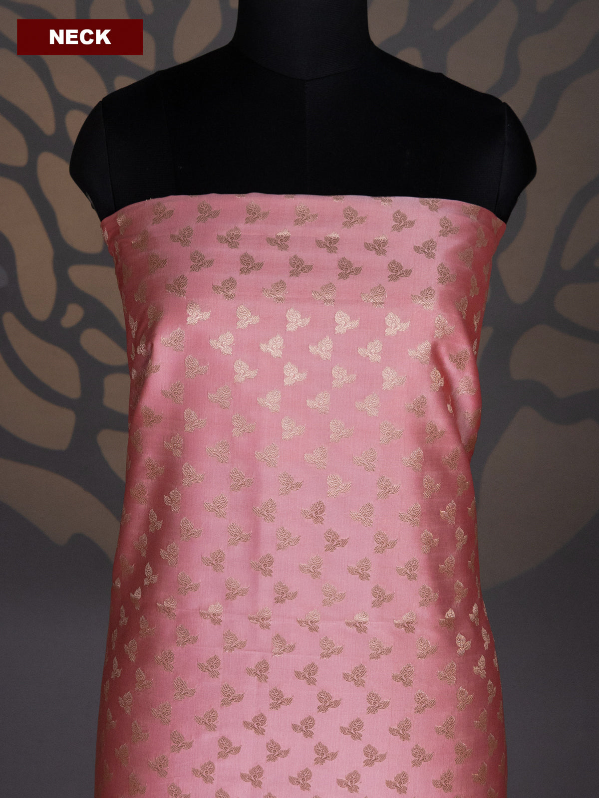 Peach Pink and Dual Shade Of Green Banarasi Silk Dress Material With Allover Zari Buttas