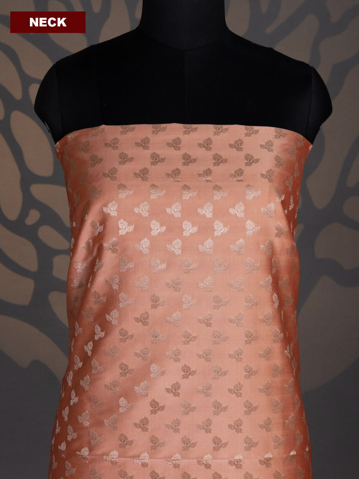 Peach and Red Banarasi Silk Dress Material With Allover Zari Buttas