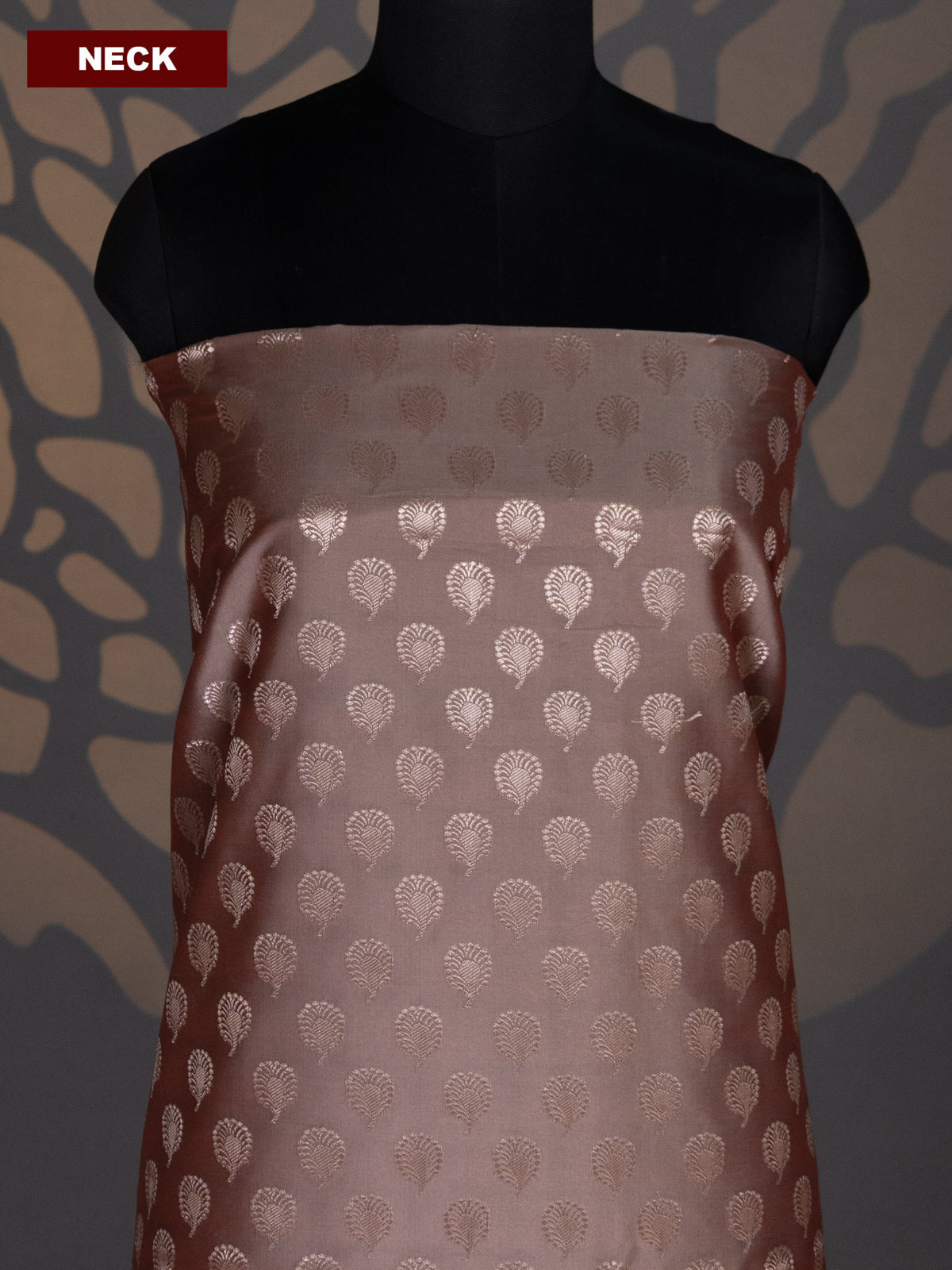 Pastel Brown and Red Banarasi Silk Dress Material With Allover Zari Buttas