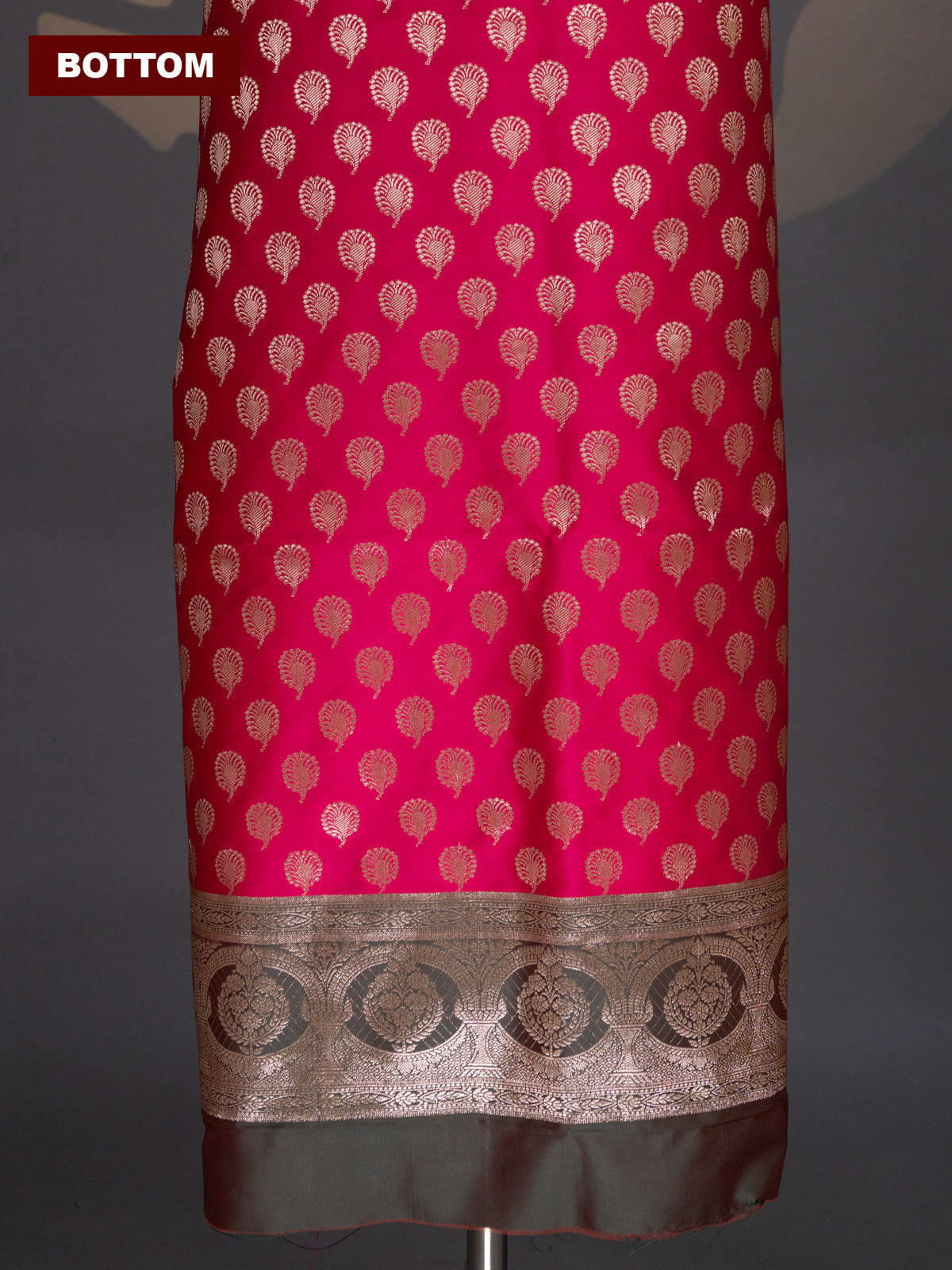 Pink and Dual Shade Of Green Banarasi Silk Dress Material With Allover Zari Buttas