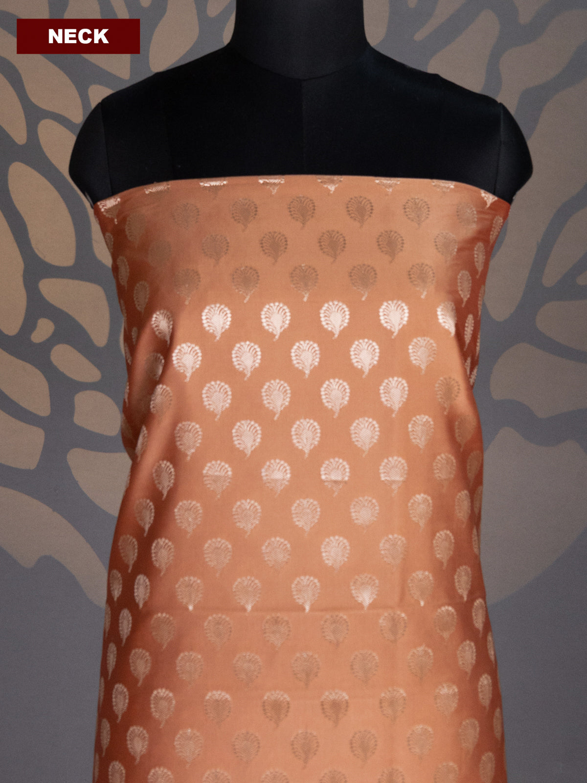 Dark Peach and Dual Shade Of Green Banarasi Silk Dress Material With Allover Zari Buttas