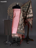 Peach Pink and Dual Shade Of Green Banarasi Silk Dress Material With Allover Zari Buttas