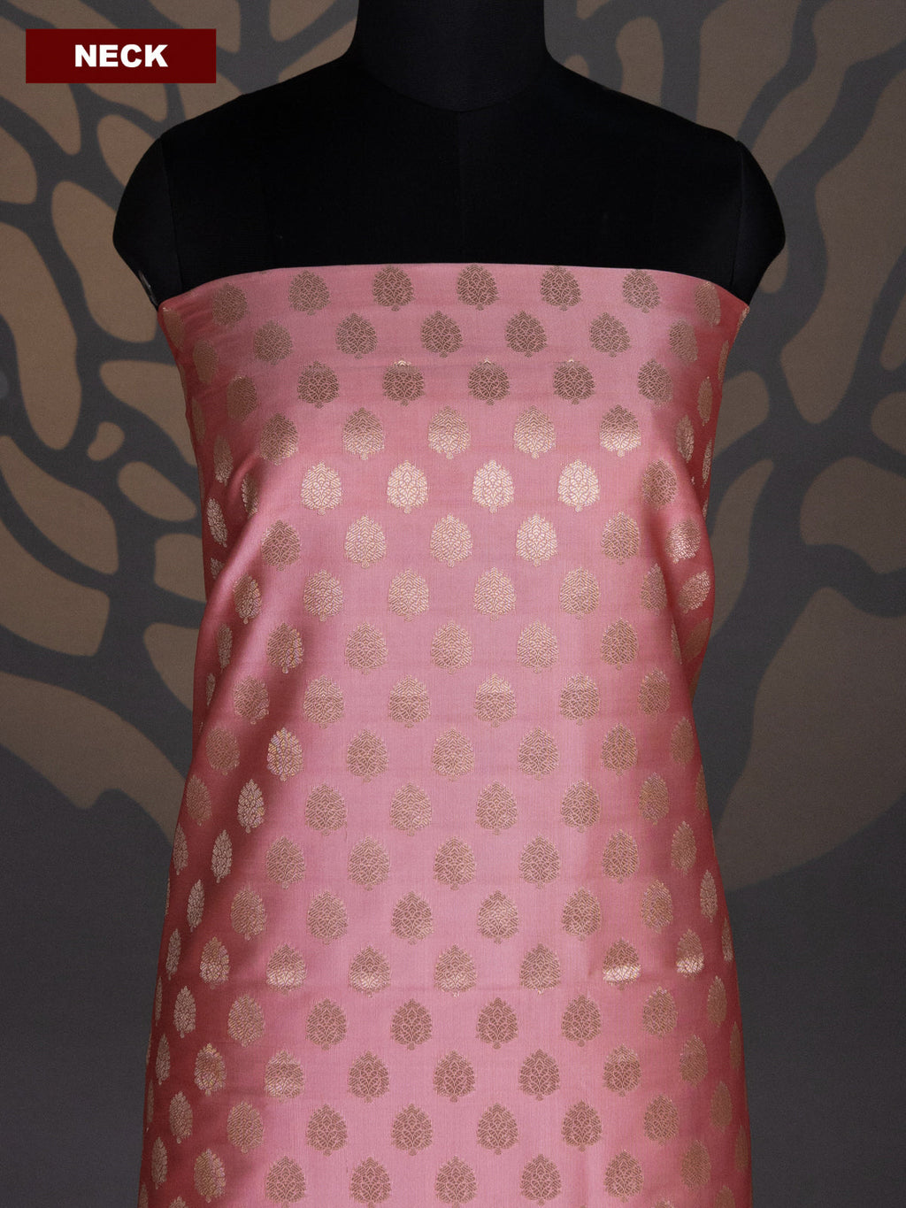 Peach Pink and Dual Shade Of Green Banarasi Silk Dress Material With Allover Zari Buttas