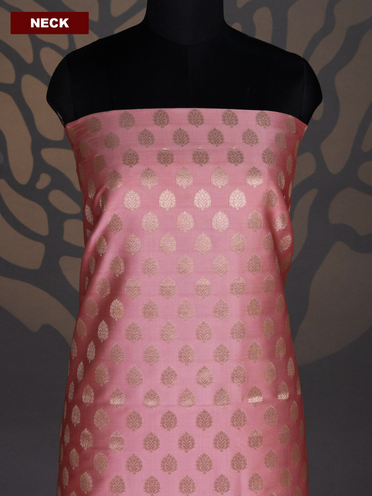 Peach Pink and Dual Shade Of Green Banarasi Silk Dress Material With Allover Zari Buttas