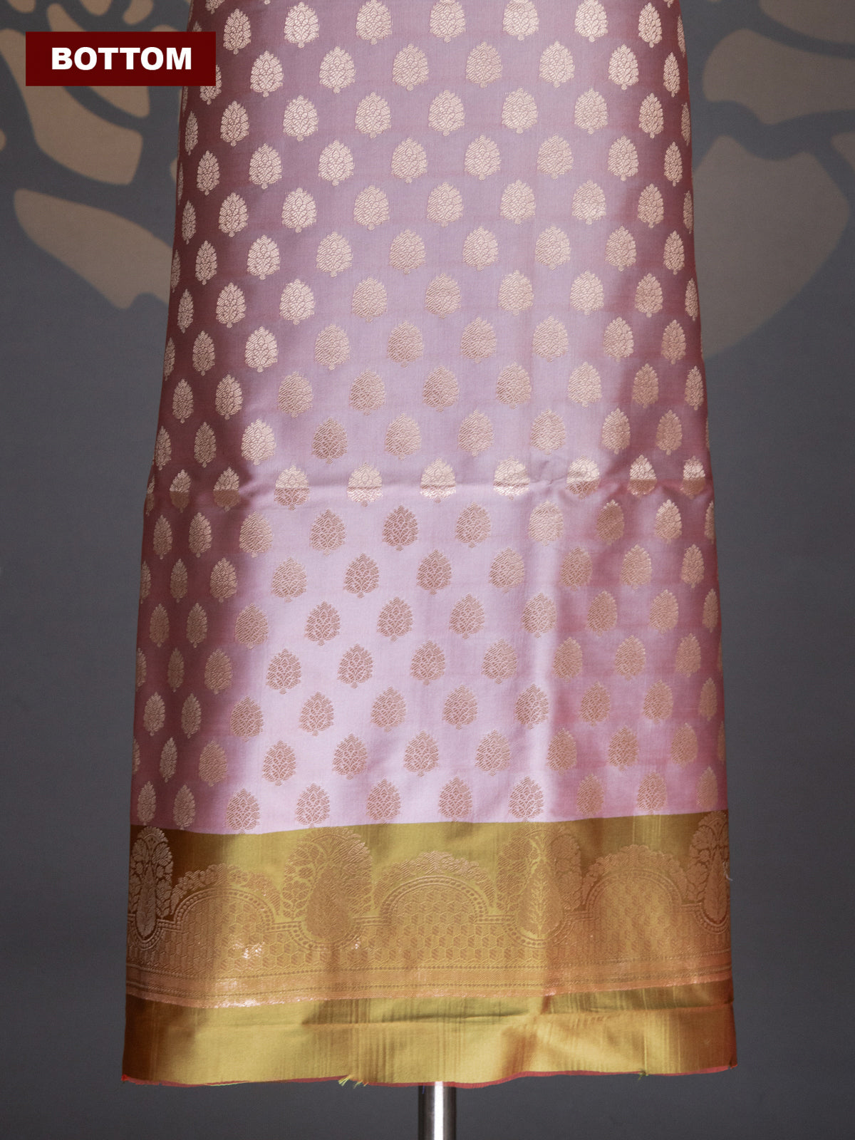 Dual Shade Of Grey and Dual Shade Of Green Banarasi Silk Dress Material With Allover Zari Buttas