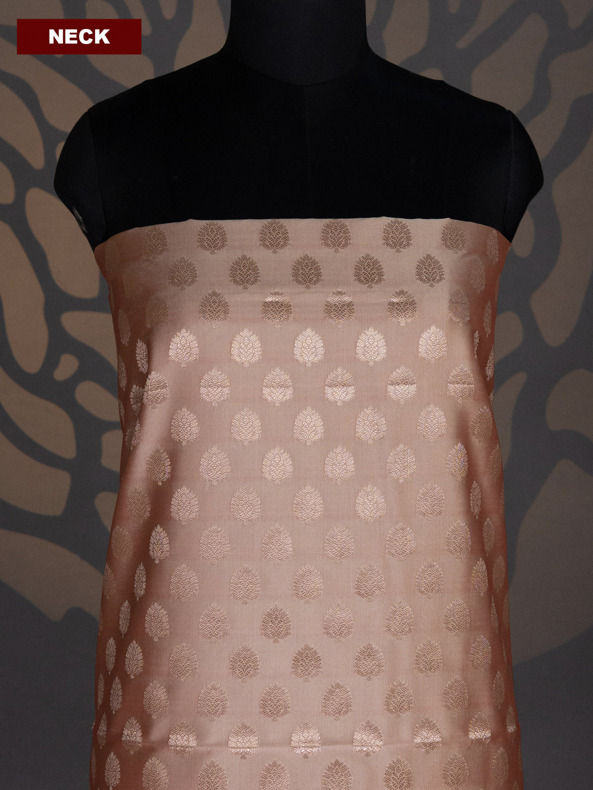 Dual Shade Of Sandal and Maroon Banarasi Silk Dress Material With Allover Zari Buttas