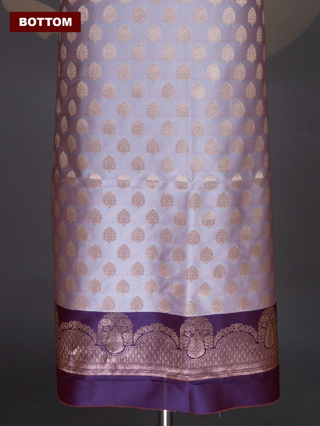 Dual Shade Of Grey and Dual Shade Of Purple Banarasi Silk Dress Material With Allover Zari Buttas