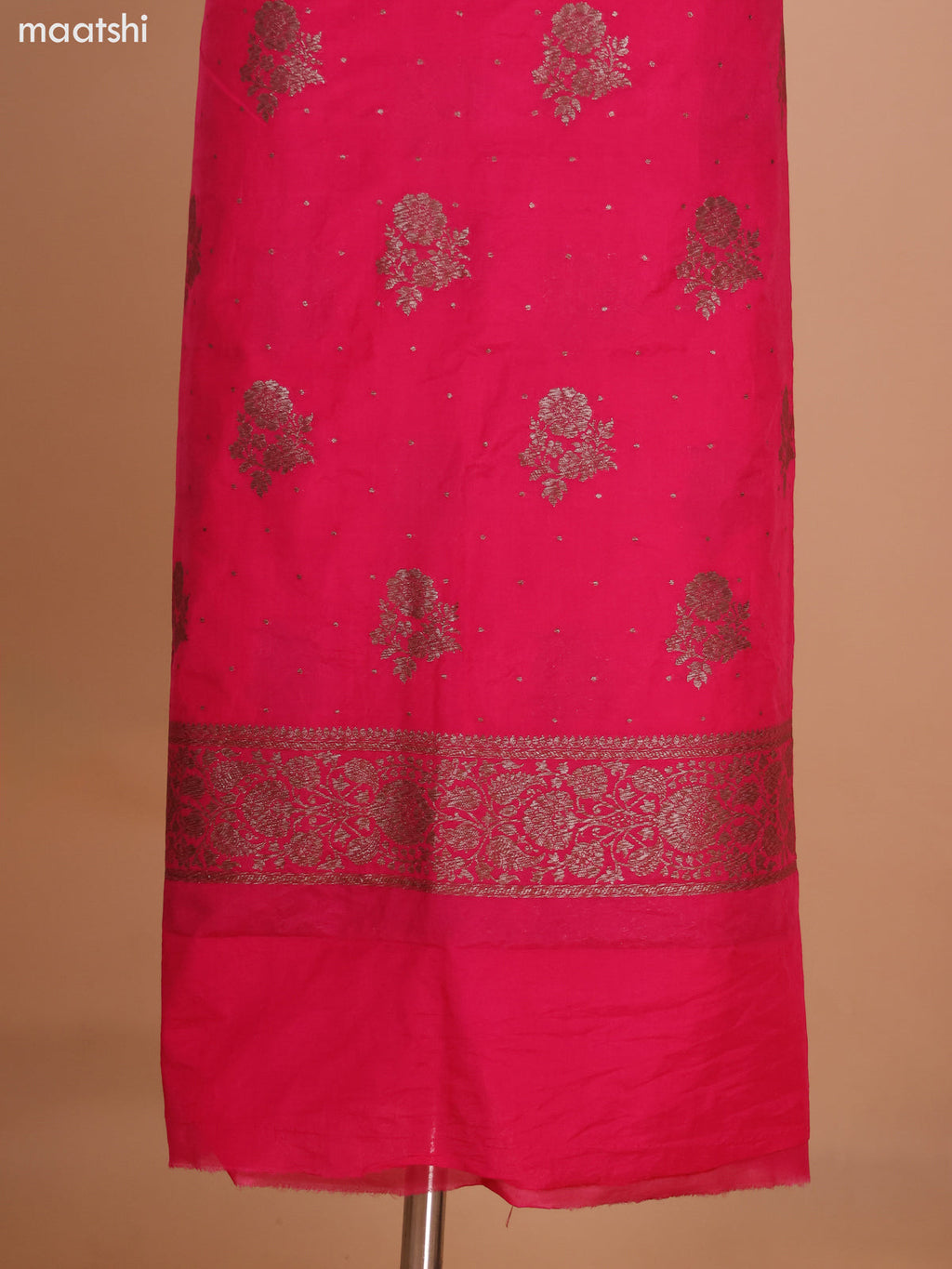 Pink Banarasi Raw Silk Dress Material With Woven Buttas and Bottom & Banarasi Dupatta