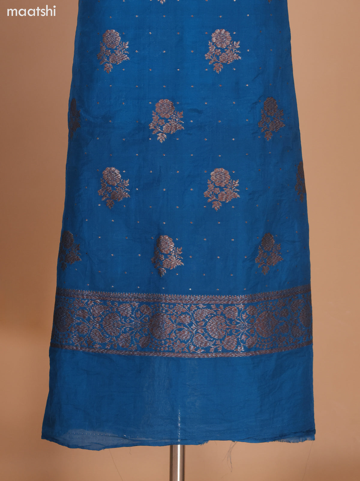 Peacock Blue Banarasi Raw Silk Dress Material With Woven Buttas and Bottom & Banarasi Dupatta