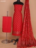 Red Banarasi Semi Georgette Dress Material With Allover Woven Buttas and Bottom & Banarasi Dupatta