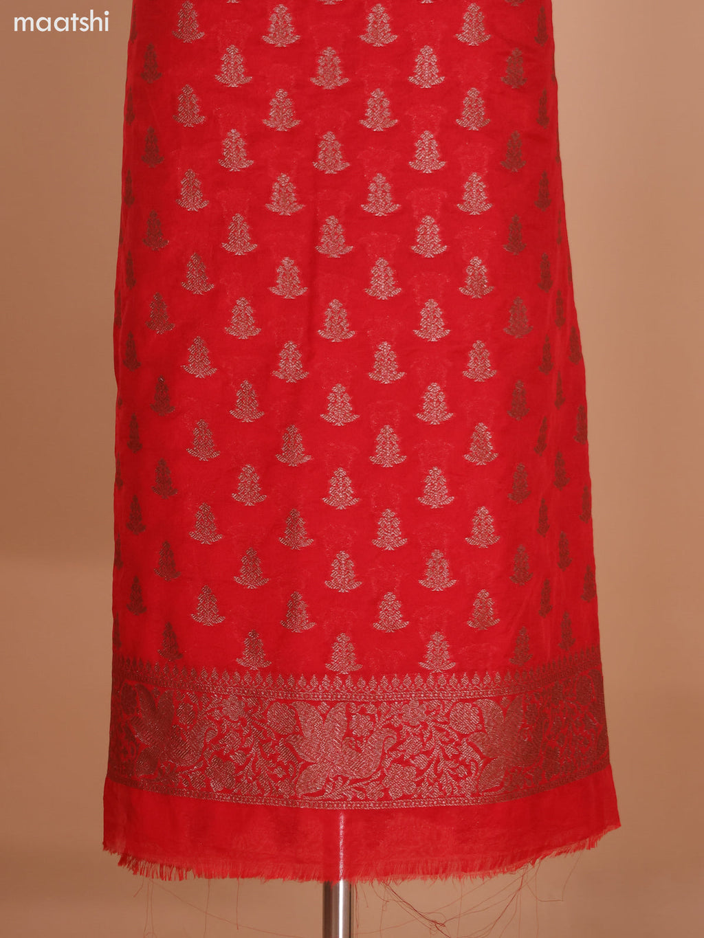 Red Banarasi Semi Georgette Dress Material With Allover Woven Buttas and Bottom & Banarasi Dupatta
