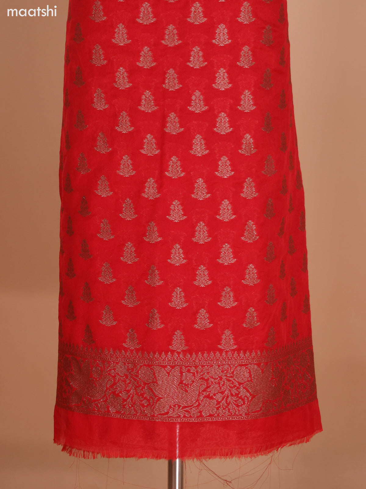 Red Banarasi Semi Georgette Dress Material With Allover Woven Buttas and Bottom & Banarasi Dupatta