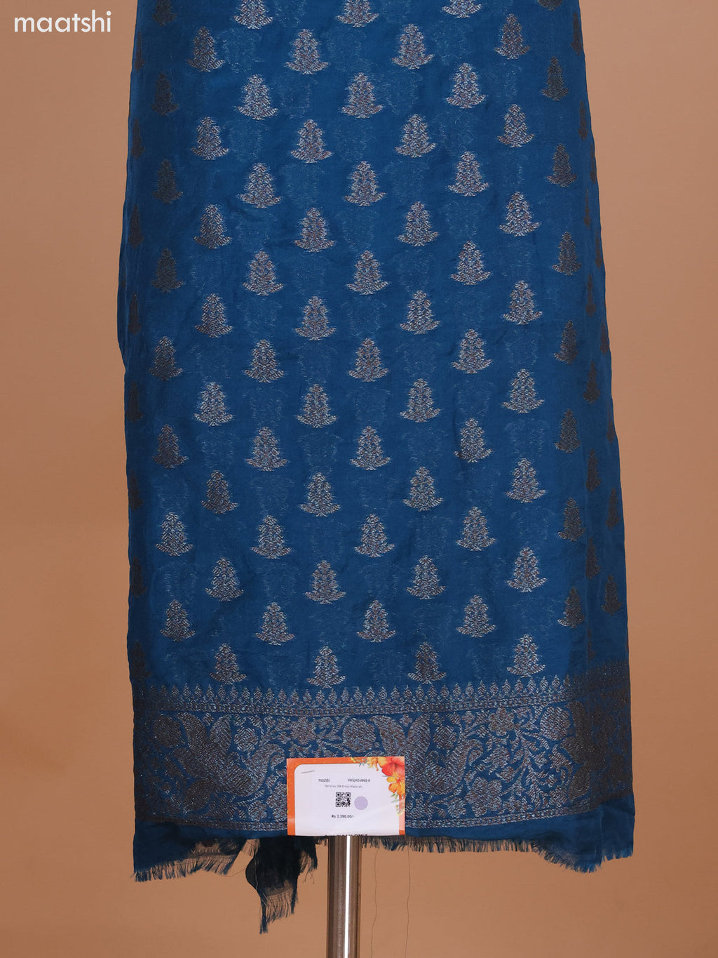 Peacock Blue Banarasi Semi Georgette Dress Material With Allover Woven Buttas and Bottom & Banarasi Dupatta