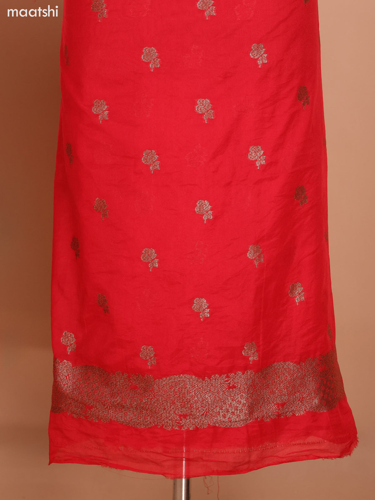 Red and Green Banarasi Raw Silk Dress Material With Woven Buttas and Bottom & Banarasi Dupatta