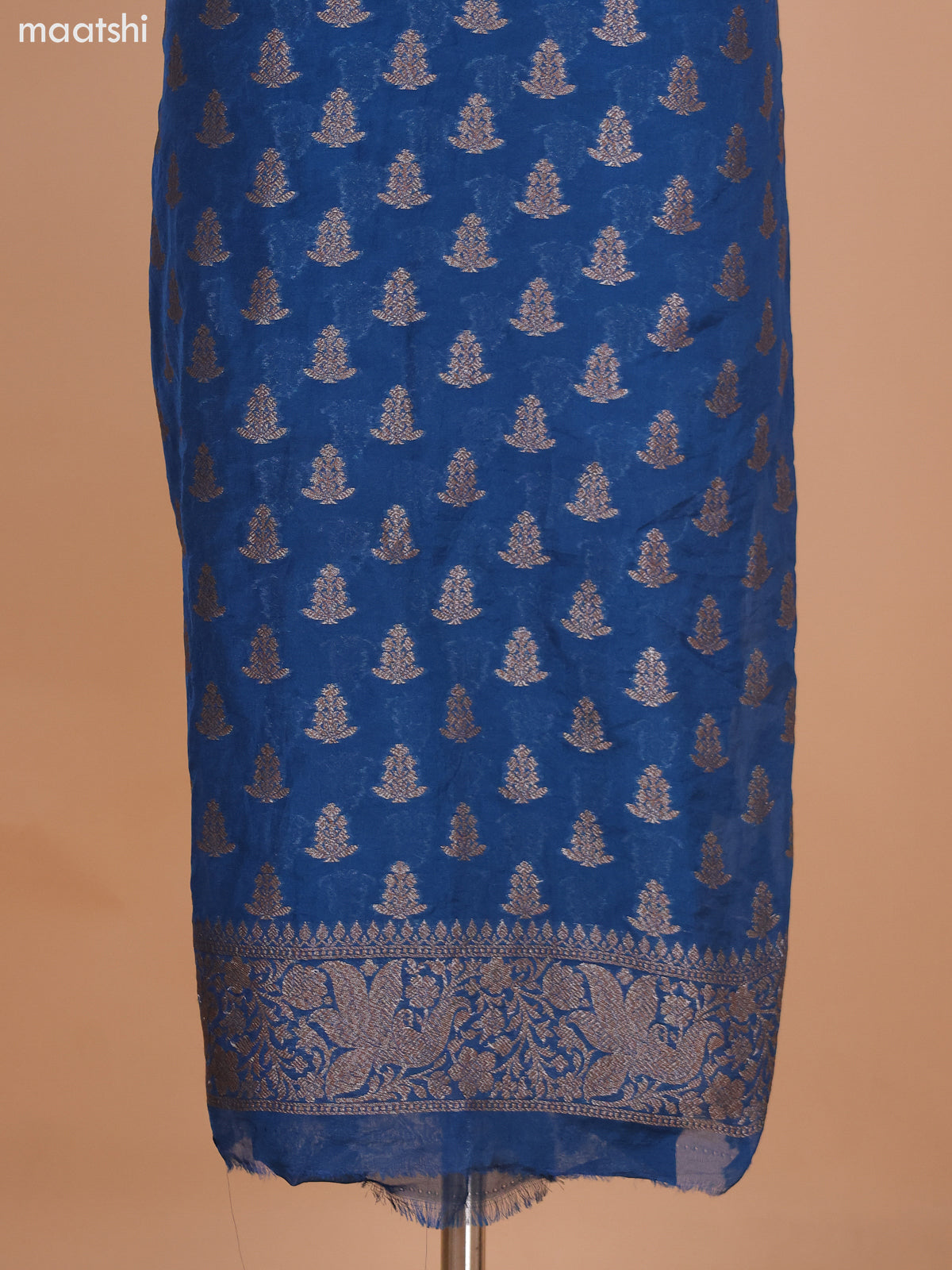 Dark Peacock Blue and Purple Banarasi Semi Georgette Dress Material With Allover Woven Buttas and Bottom & Banarasi Dupatta