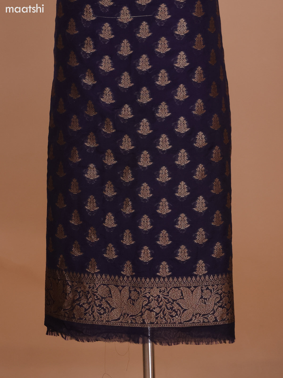 Deep Violet and Pink Banarasi Semi Georgette Dress Material With Allover Woven Buttas and Bottom & Banarasi Dupatta