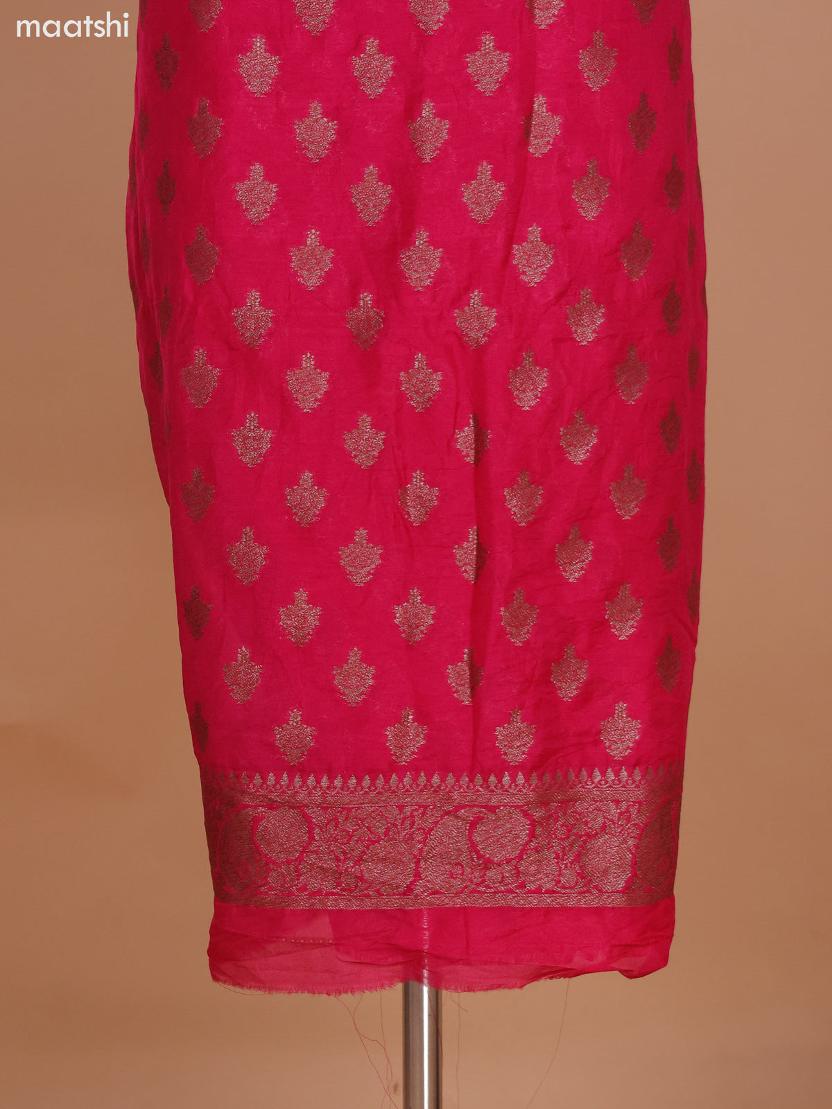 Pink and Deep Violet Banarasi Semi Georgette Dress Material With Allover Woven Buttas and Bottom & Banarasi Dupatta