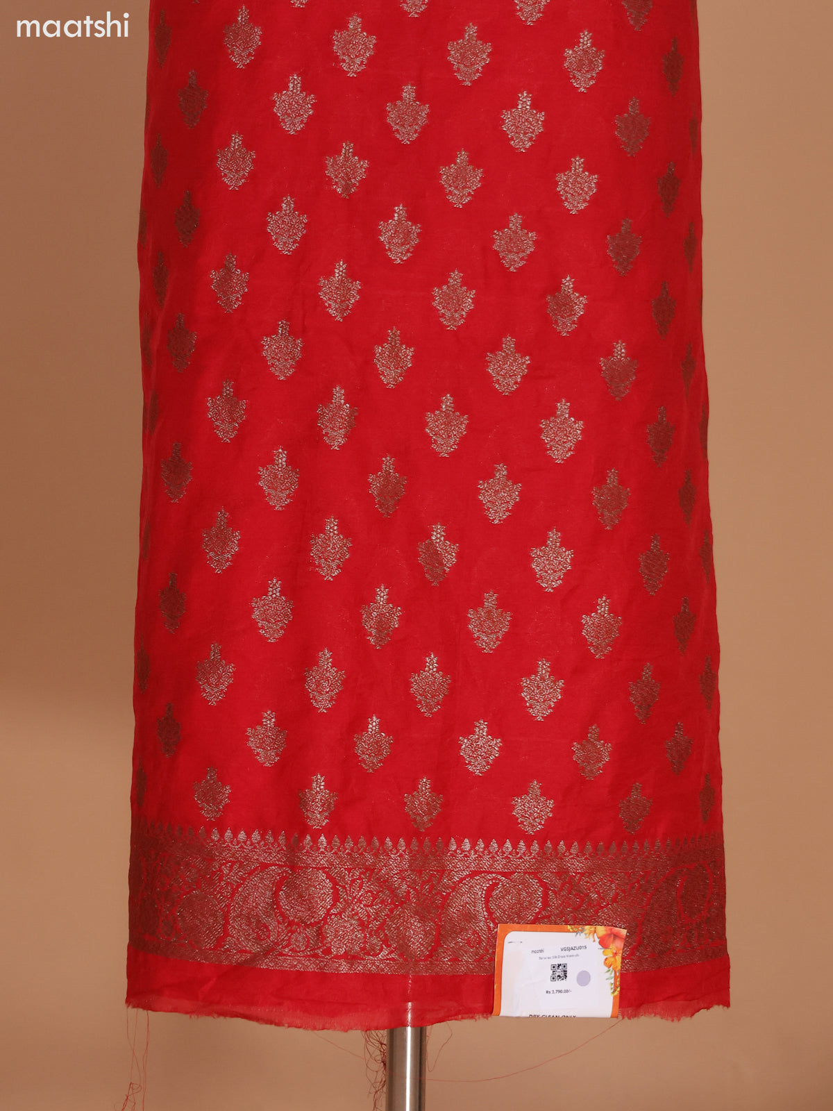 Red and Mango Yellow Banarasi Semi Georgette Dress Material With Allover Woven Buttas and Bottom & Banarasi Dupatta