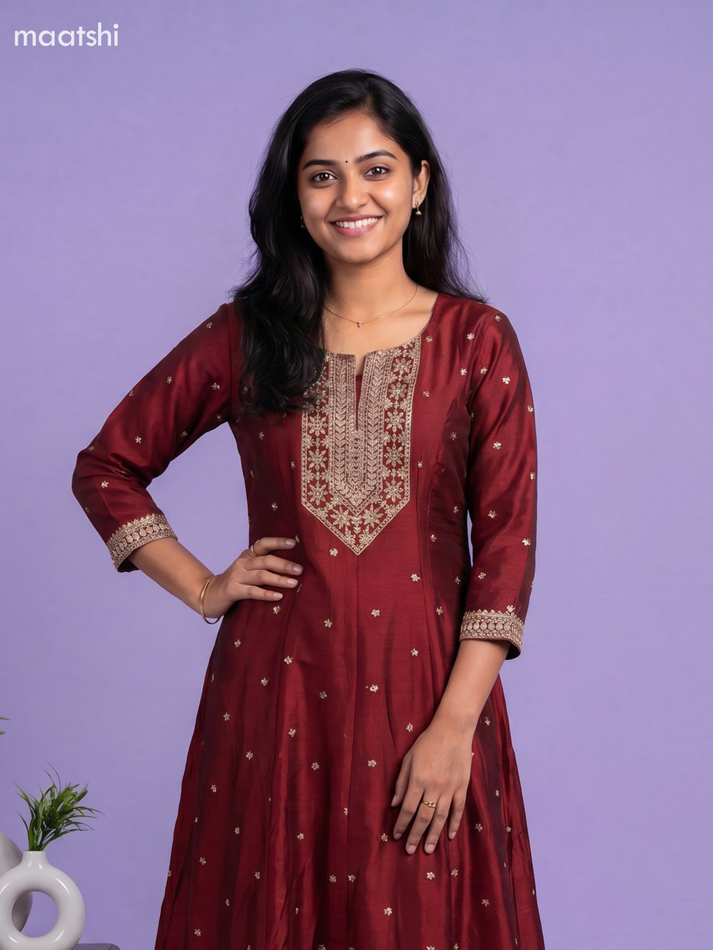 Maroon Art Silk Sequin Work Anarkali Suit