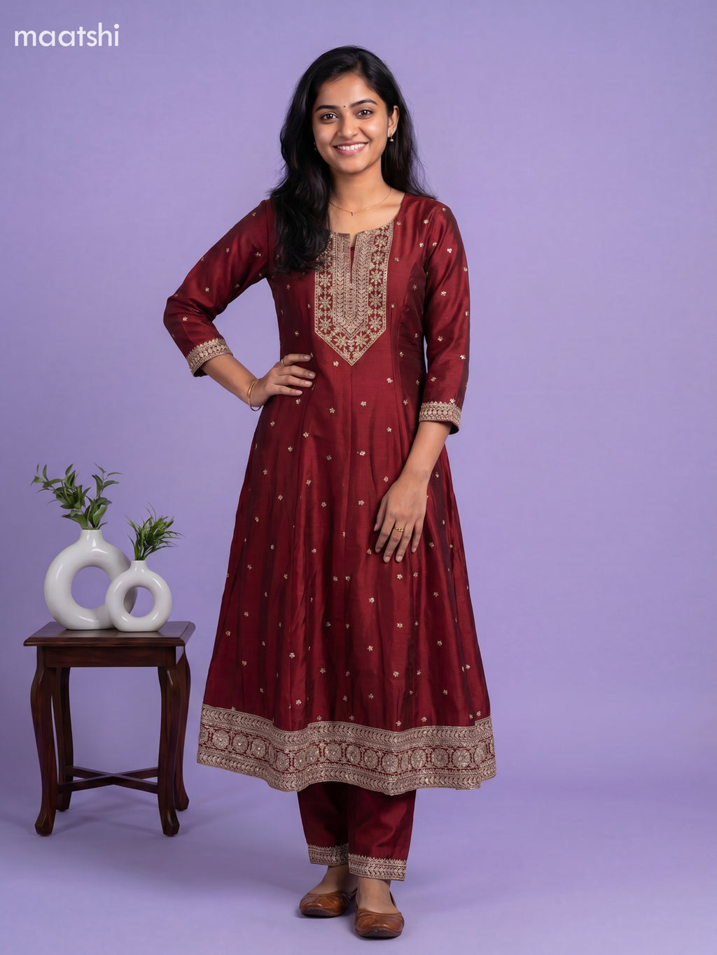Maroon Art Silk Sequin Work Anarkali Suit