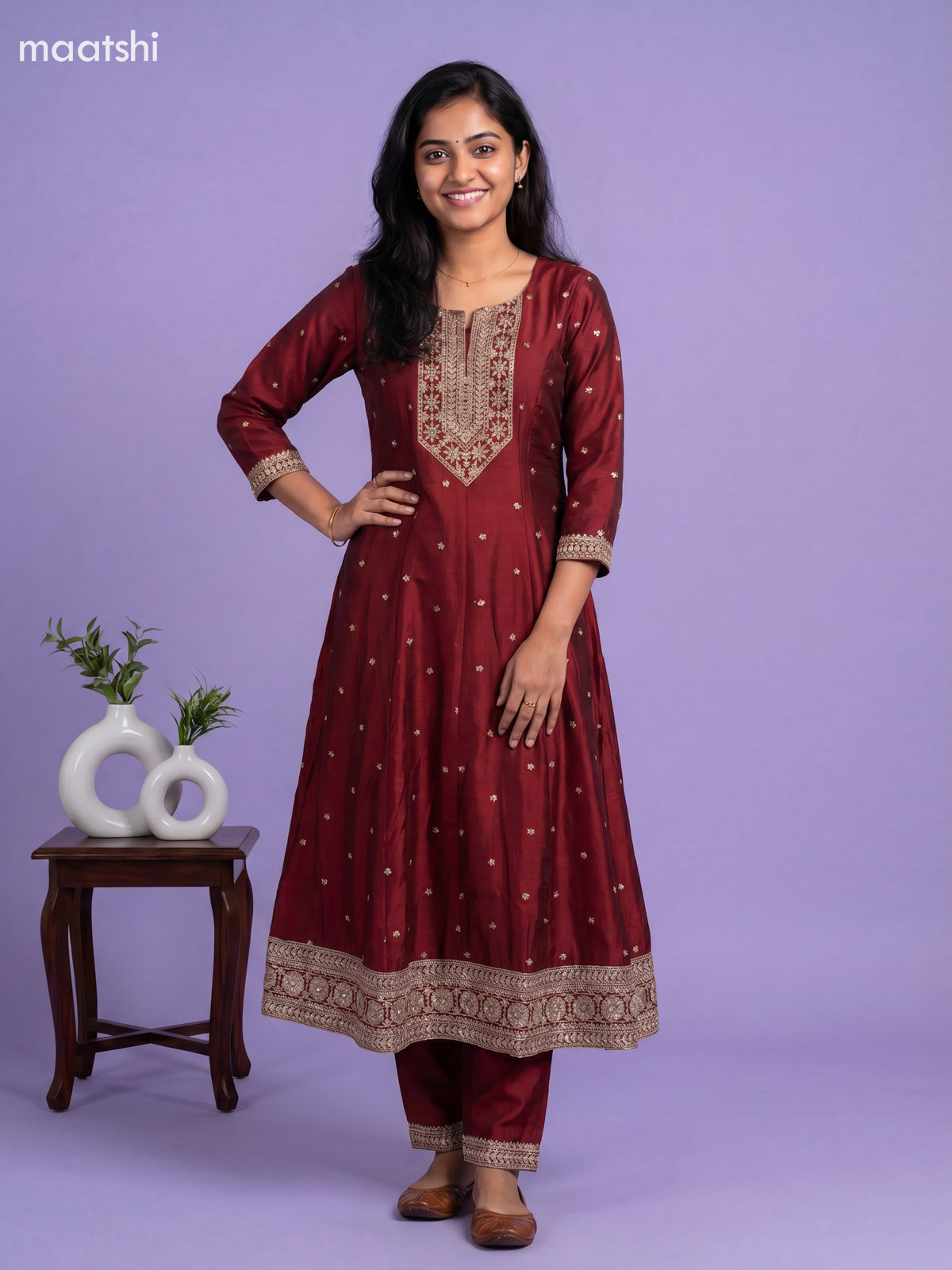 Maroon Art Silk Sequin Work Anarkali Suit