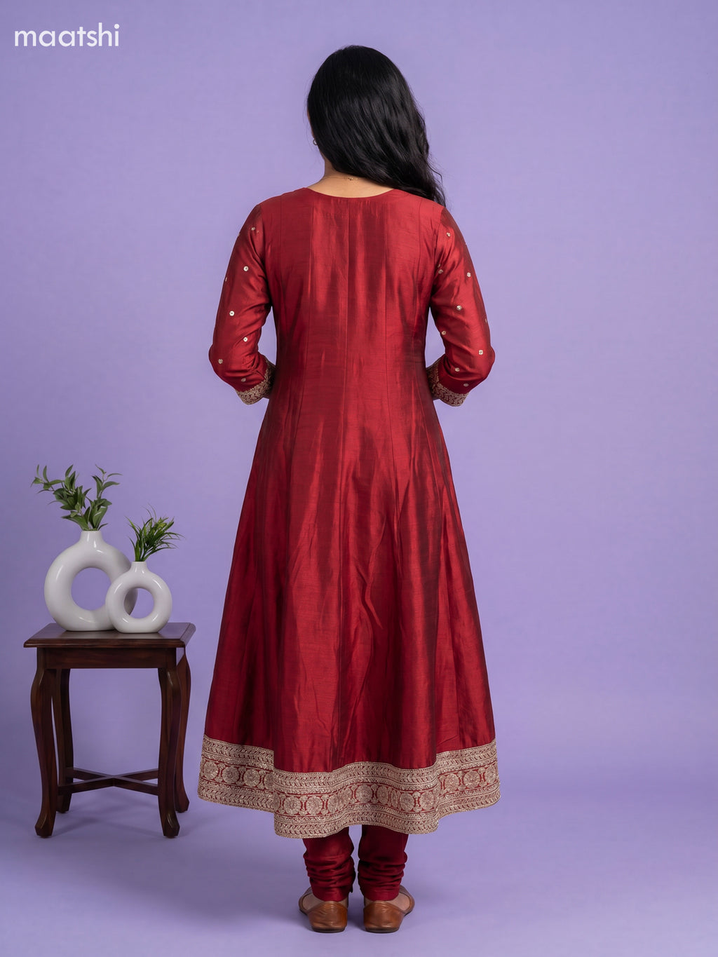 Maroon Art Silk Sequin Work Anarkali Suit
