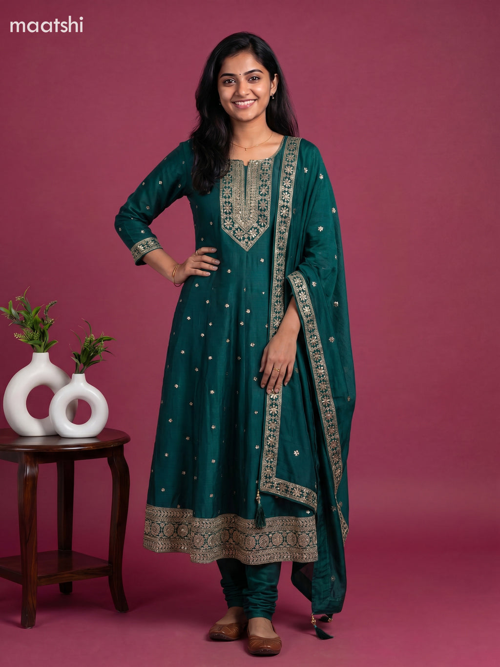 Peacock Green Art Silk Sequin Work Anarkali Suit