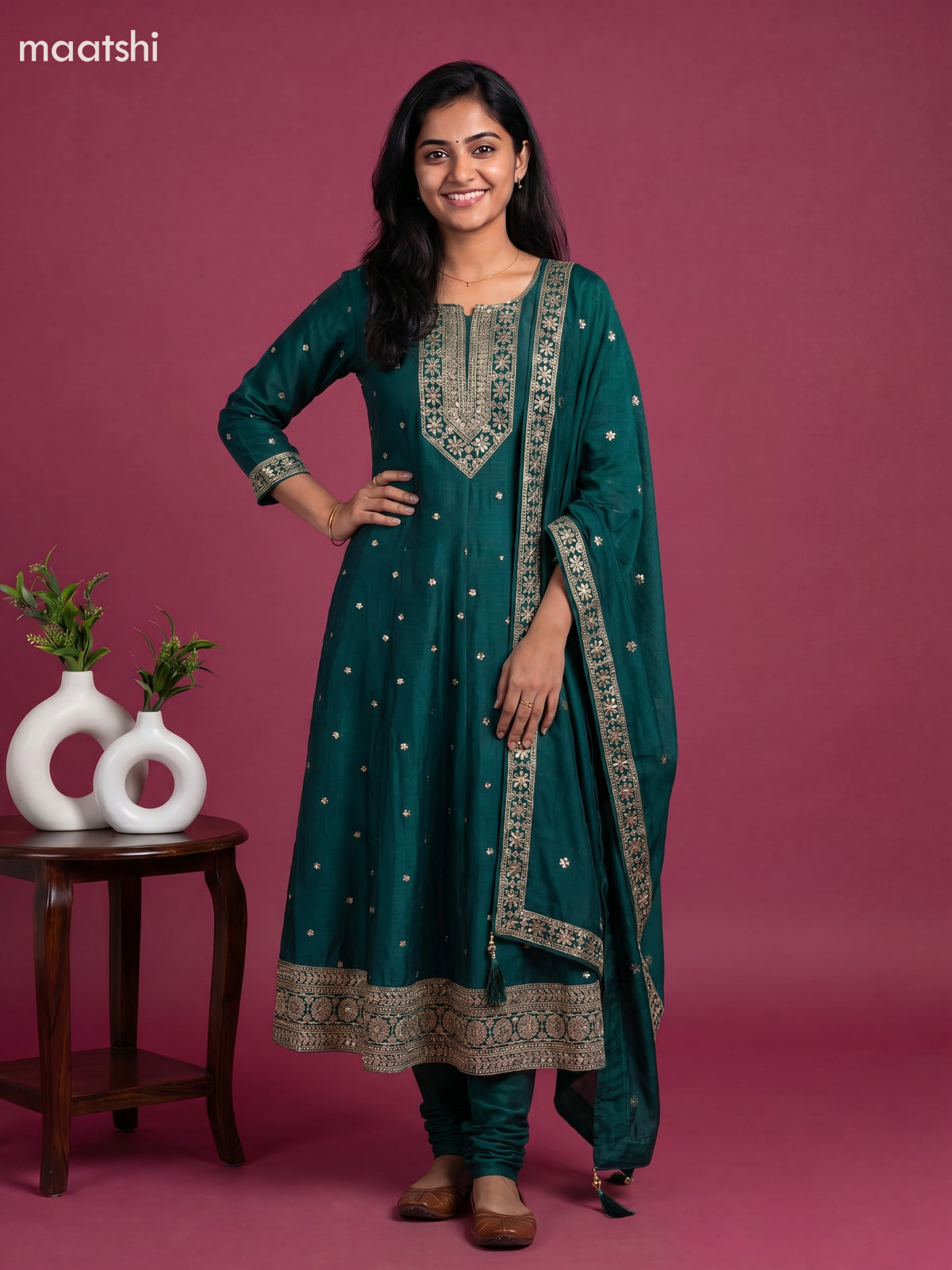 Peacock Green Art Silk Sequin Work Anarkali Suit