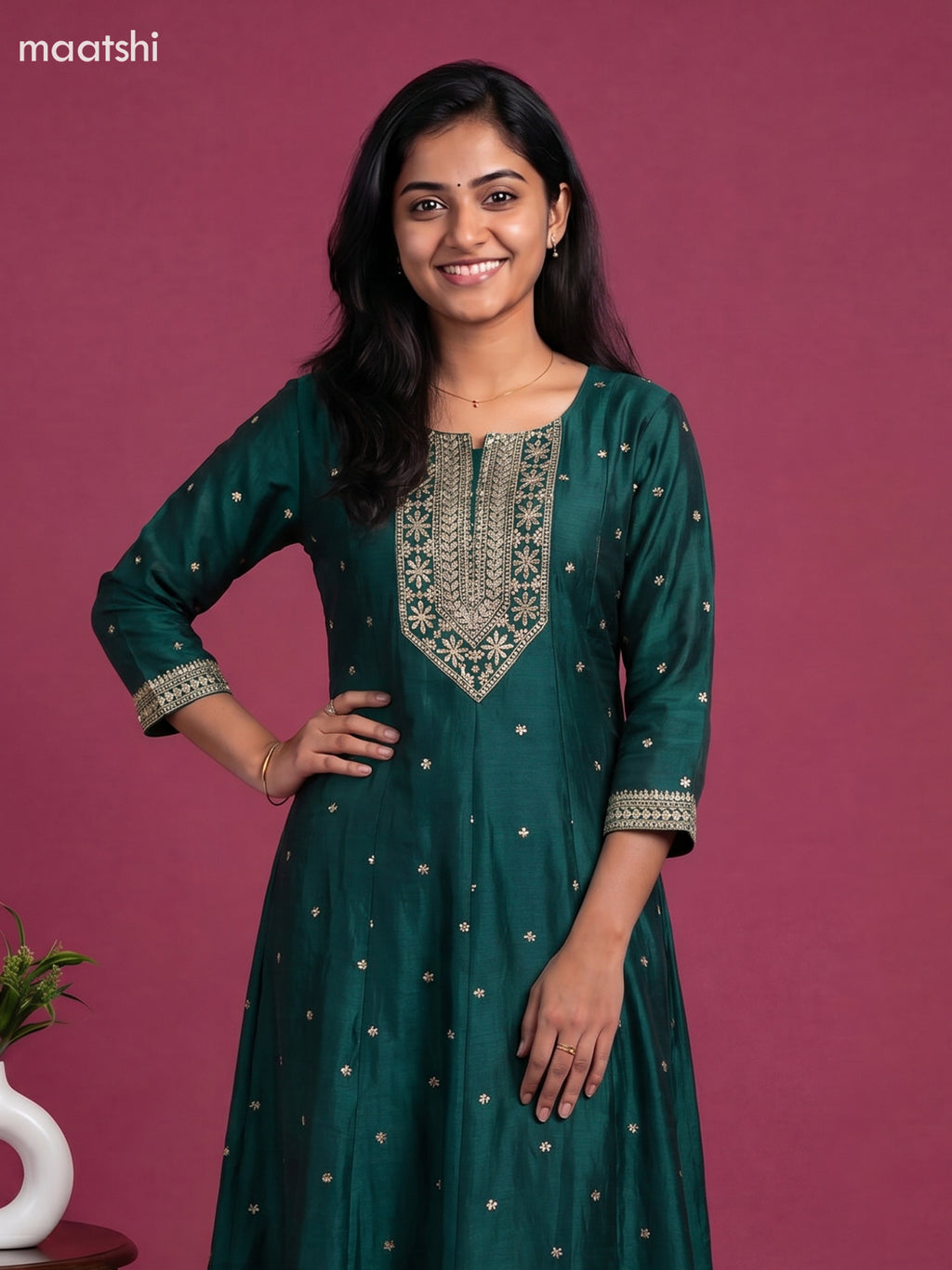 Peacock Green Art Silk Sequin Work Anarkali Suit