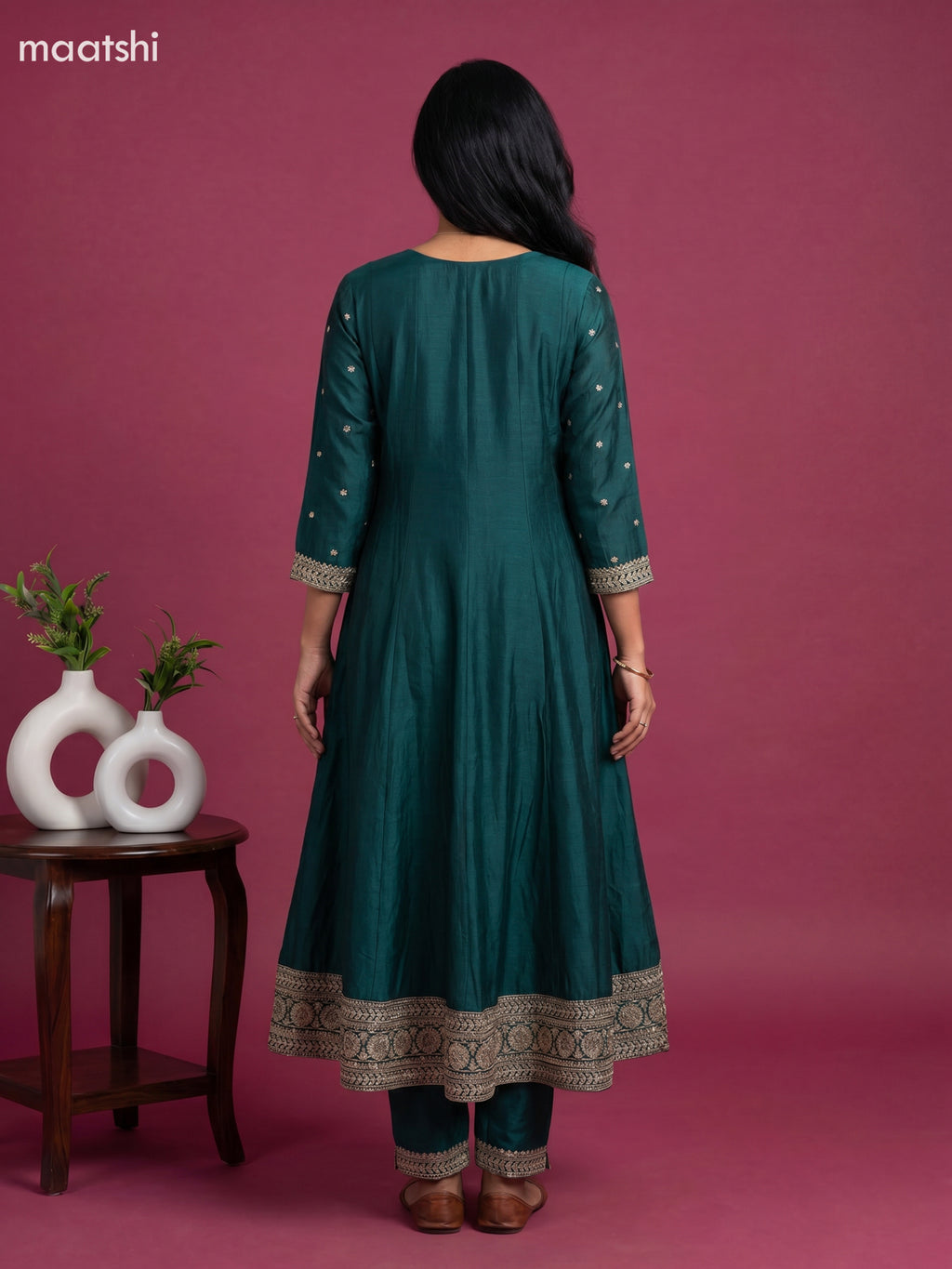 Peacock Green Art Silk Sequin Work Anarkali Suit