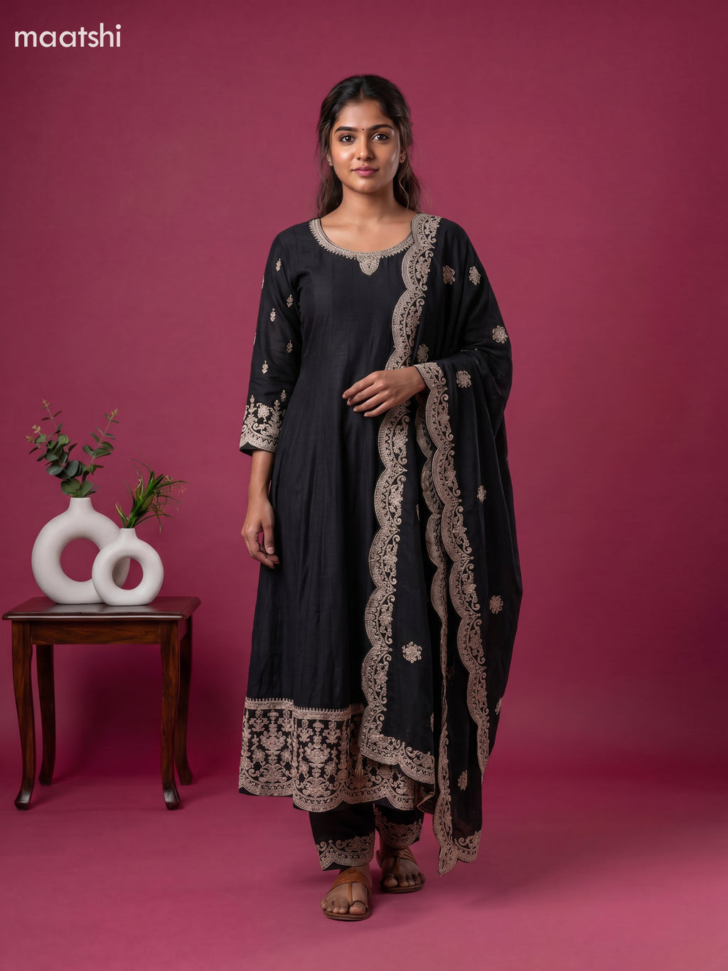 Black Art Silk Sequin Work Anarkali Suit