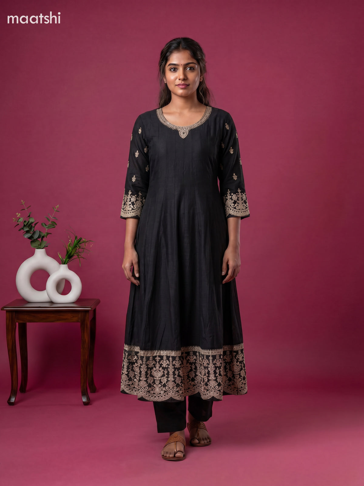Black Art Silk Sequin Work Anarkali Suit